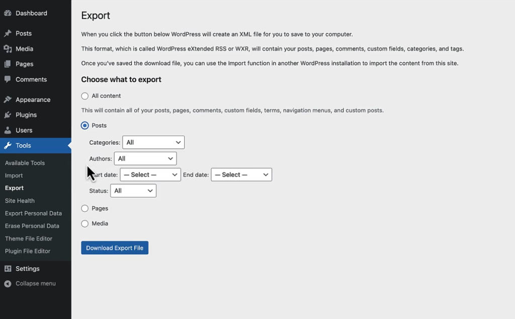 Export WordPress Content Data